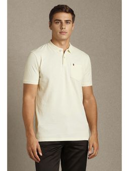 Louis Philippe - Men Cream Solid Collar Neck Polo T-Shirt