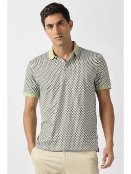 Van Heusen - Men Green Printed Collar Neck Polo T-Shirt