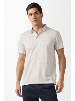 Van Heusen - Men Beige Printed Collar Neck Polo T-Shirt