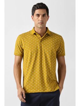 Van Heusen - Men Mustard Printed Collar Neck Polo T-Shirt