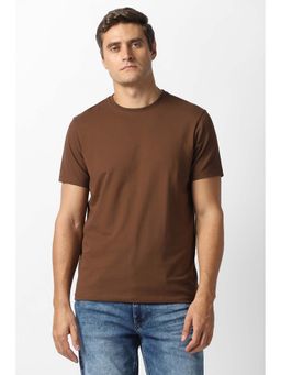 Van Heusen - Men Brown Solid Crew Neck T-Shirt