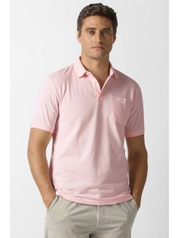 Van Heusen - Men Pink Textured Collar Neck Polo T-Shirt