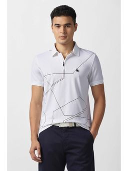 Van Heusen - Men White Printed Collar Neck Polo T-Shirt