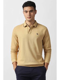 Van Heusen - Men Beige Solid Collar Neck Polo T-Shirt