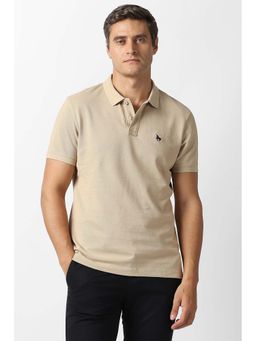 Van Heusen - Men Beige Solid Collar Neck Polo T-Shirt
