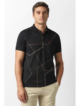 Van Heusen - Men Black Printed Collar Neck Polo T-Shirt