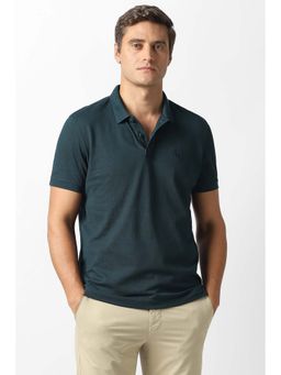 Van Heusen - Men Teal Solid Collar Neck Polo T-Shirt