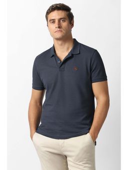 Van Heusen - Men Navy Blue Solid Collar Neck Polo T-Shirt