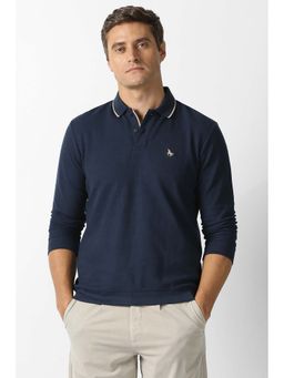 Van Heusen - Men Navy Blue Solid Collar Neck Polo T-Shirt