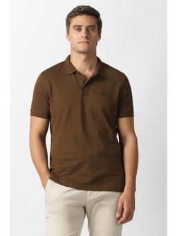 Van Heusen - Men Brown Solid Collar Neck Polo T-Shirt