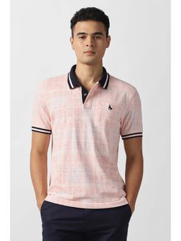 Van Heusen - Men Peach Printed Collar Neck Polo T-Shirt