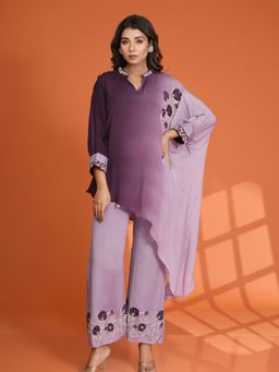 KAFTANIZE - Purple Dip Dye Embroidered Sequin Work Co-Ord (Set of 2)