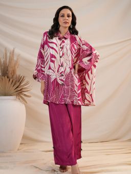 KAFTANIZE - Magenta Bold Leaf Printed Kurti and Pant (Set of 2)