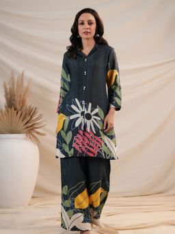 KAFTANIZE - Navy Blue Bold Floral Printed Co-Ord (Set of 2)