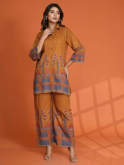 KAFTANIZE - Mustard Border Printed Beaded Co-Ord (Set of 2)