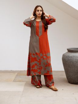 KAFTANIZE - Multicolor Mismatch Bold Leaf Printed Ethnic Kurta and Palazzo (Set of 2)