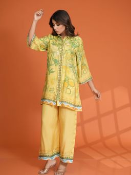 KAFTANIZE - Viscose Muslin Lemon Yellow Bold Floral Printed Co-Ord (Set of 2)