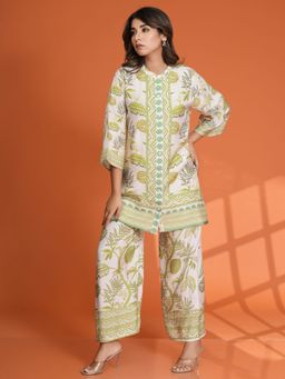 KAFTANIZE - Viscose Muslin Off-White Floral Printed Co-Ord (Set of 2)