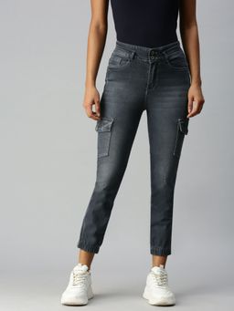 SHOWOFF - Womens Jogger Low Distress Grey Jeans