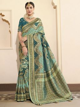 Odette - Green Woven Silk Saree with Unstitched Blouse