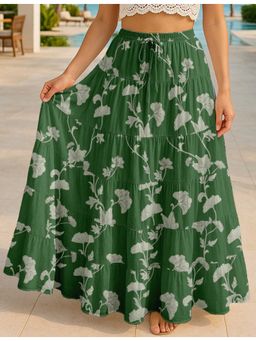 Moomaya - Women Green Cotton Floral Skirt