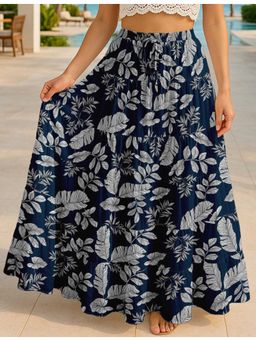 Moomaya - Women Blue Cotton Printed Skirt