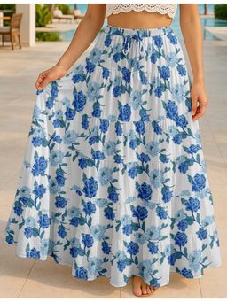 Moomaya - Women White Cotton Floral Skirt