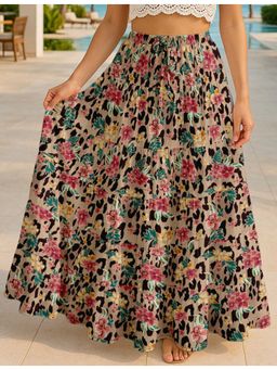 Moomaya - Women Peach Cotton Floral Skirt