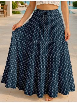 Moomaya - Women Teal Cotton Printed Skirt