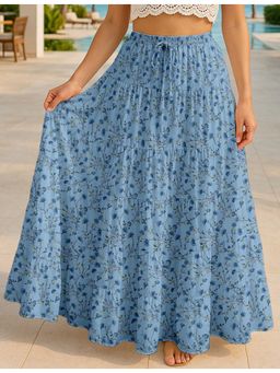 Moomaya - Women Blue Cotton Floral Skirt