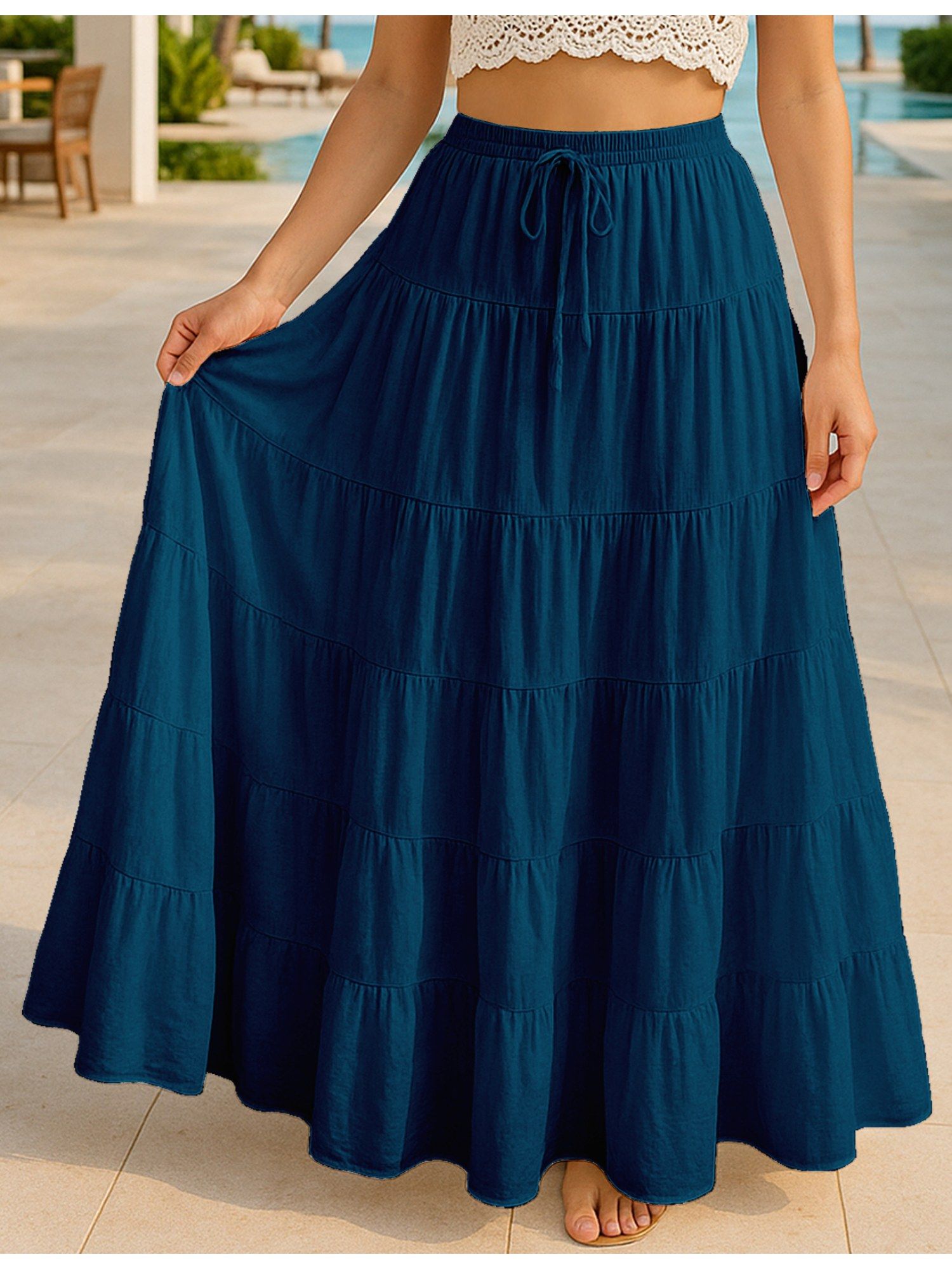 moomaya Women Blue Cotton Solid/Plain Skirt-picture-12