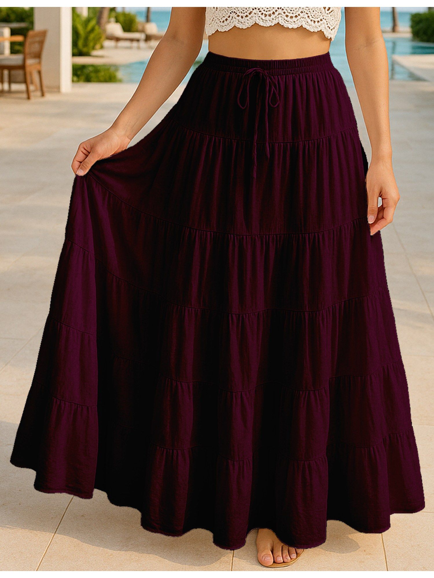 moomaya Women Wine Cotton Solid/Plain Skirt-picture-26