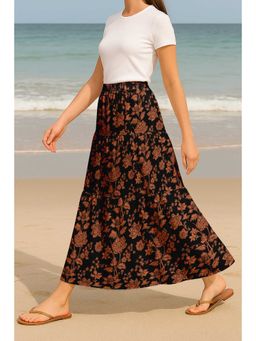 Moomaya - Women Black Viscose Rayon Floral Skirt