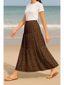 Moomaya - Women Brown Viscose Rayon Animal Print Skirt
