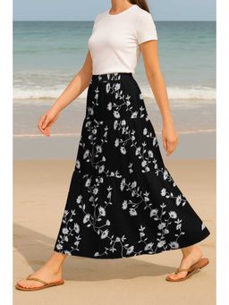 Moomaya - Women Black Viscose Rayon Floral Skirt