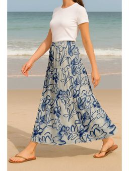 Moomaya - Women Off White Viscose Rayon Floral Skirt