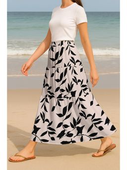 Moomaya - Women White Viscose Rayon Printed Skirt