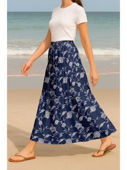 Moomaya - Women Blue Viscose Rayon Floral Skirt