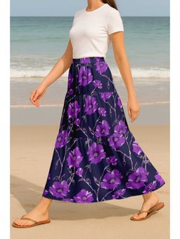 Moomaya - Women Blue Viscose Rayon Floral Skirt