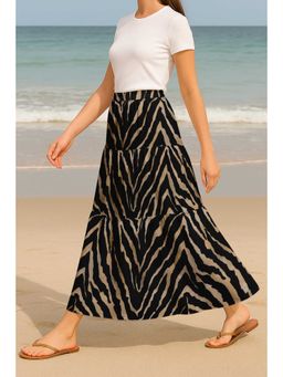 Moomaya - Women Black Viscose Rayon Animal Print Skirt
