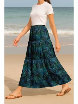 Moomaya - Women Teal Viscose Rayon Floral Skirt