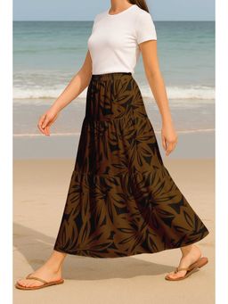 Moomaya - Women Brown Viscose Rayon Abstract Skirt