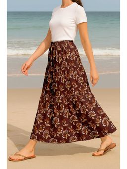 Moomaya - Women Rust Viscose Rayon Floral Skirt