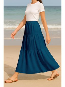 Moomaya - Women Blue Viscose Rayon Solid/Plain Skirt