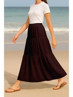 Moomaya - Women Brown Viscose Rayon Solid/Plain Skirt