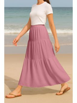Moomaya - Women Pink Viscose Rayon Solid/Plain Skirt