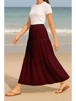 Moomaya - Women Maroon Viscose Rayon Solid/Plain Skirt