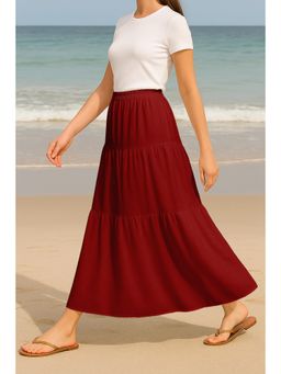 Moomaya - Women Red Viscose Rayon Solid/Plain Skirt