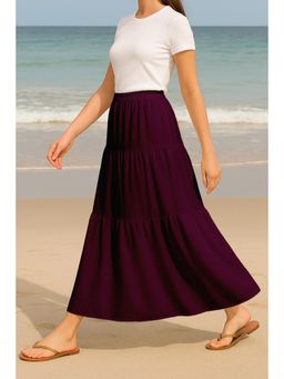 Moomaya - Women Wine Viscose Rayon Solid/Plain Skirt