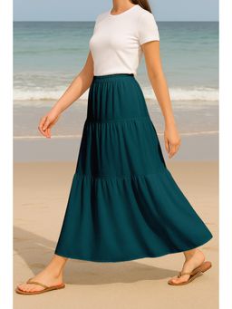Moomaya - Women Teal Viscose Rayon Solid/Plain Skirt